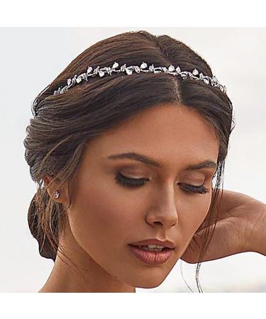 Zoestar Rhinestone Wedding Headband Silver Crystal Headbands Bridal Leaf Hairband Headpiece Sparkly Party Hair Accessories for Women