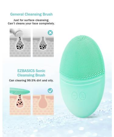 EZBASICS Silicone Facial Cleansing Brush - Waterproof Sonic Vibrating Face Brush for Deep Cleansing & Exfoliating - Mint Green - Buy Online on GoSupps.com