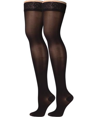 Truform Sheer Compression Stockings for Women - 30-40 mmHg Thigh High Length 30 Denier Black X-Large - Best for Daily Wear & Travel - Buy Online on GoSupps.com