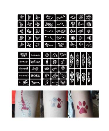 Henna Tattoo Kit - 458 Pcs, 20 Sheets Stencil, Flower Butterfly Designs, Glitter Stickers - Body Painting & Airbrush Art Template for Boys and Girls - Buy Online on GoSupps.com