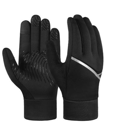 Aopow children gloves warm winter gloves -Kids outdoor sports thermo fleece bicycle gloves running gloves with anti-slip touch screen for small young girl black black-1 s 4-6 years