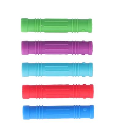 Premium Silicone Baby Bite Ring Set - 5 Soft Safe Handle Teething Toys Biting Sticks & Pencil Holders for Infant Strength Training - Buy Online on GoSupps.com