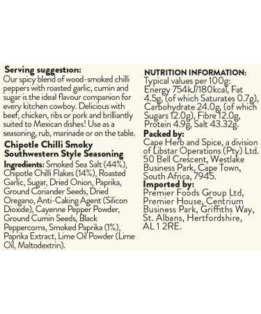 Cape Herb & Spice Chipotle Chilli Smokey Southwestern Seasoning - Hot 80g Tin (Pack of 1) - Buy Online on GoSupps.com
