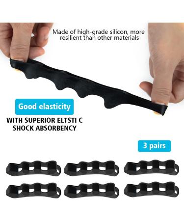 3 Pairs Black Gel Toe Separators - Toe Stretchers, Spacers & Straighteners for Overlapping Toes, Bunions & Relaxation - Ideal for Running, Yoga, Manicure & Pedicure - Buy Online on GoSupps.com