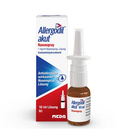 Allergodil acute nasal spray: Azelastin spray against hay fever and non-seasonal allergic rhinitis 1 mg/1 ml solution 10 ml 1 mg 10 ml (1 Pack)