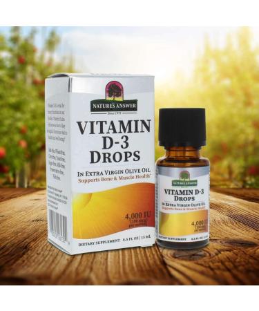 Nature's Answer Vitamin D-3 Drops | Extra Virgin Olive Oil Blend | Fast Absorption | No Fillers, Soy, Yeast, Sugar, Milk, or Preservatives | 0.5 Fl Oz - Buy Online on GoSupps.com