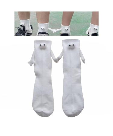 INHLUGLK Couple Holding Hands Socks Magnetic Hand Holding Socks Funny Mid-Tube Socks Magnetic 3D Doll Socks (White)