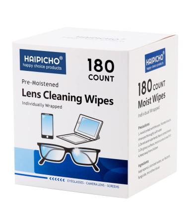 Pre-moistened Lens Cleaning Wipes, Safe and Quick-Drying Eyeglasses and Screen Cleaner - Individually Wrapped (180)