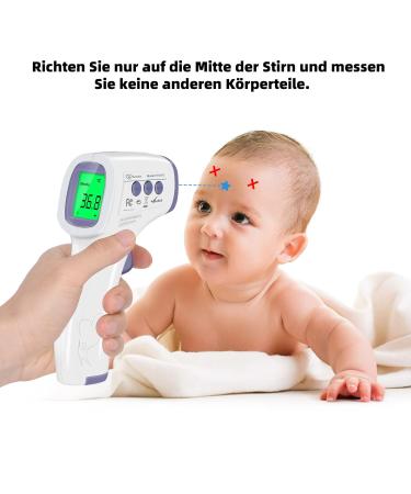 Buy Contactless Infrared Thermometer for Baby Adult & Children - Precise Fever Readings Alarm & 50 Memory Function - Digital LCD Display - White & Purple - Buy Online on GoSupps.com
