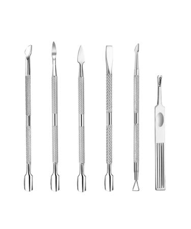6PCS Cuticle Pusher Set, Stainless Steel Cuticle Remover Kit, Cutter and Trimmer Manicure and Pedicure Tools for Fingernail and Toenails