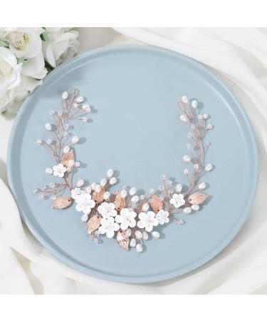 Vakkey Rose Gold Wedding Flower Hair Vine Headband | Bridal Leaf Headdress & Pearl Jewelry for Women & Bridesmaids - Buy Online on GoSupps.com