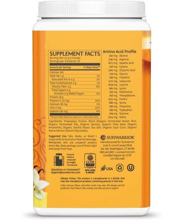 Sunwarrior Classic Plus Plant Based Protein Powder with BCAAs - Vanilla 26.4 Oz | Gluten Free, Non-GMO, Soy-Free, Dairy-Free, Sugar-Free, Low Carb, Keto, Vegan Protein Powder - 30 Servings - Buy Online on GoSupps.com