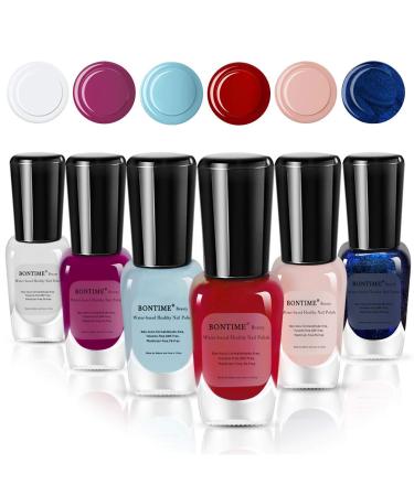 BONTIME Non-Toxic Nail Polish - Easy Peel Off & Quick Dry  Organic Water Based Nail Polish Set for Women Teens Kids(6 Colors 0.27 fl oz) 6 shades -0.27 fl.oz