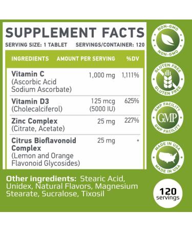 MUSCLE FOOD LABS C D Z CHEWABLES | Vitamin C 1000mg | Vitamin D3 | Zinc | Non-GMO & Gluten Free | 120 Vegetarian Chewable Tablets | 120 Servings - Buy Online on GoSupps.com