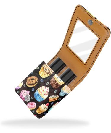 Buy Cartoon Cupcake Leather Lipstick Case Organizer with Mirror - Mini Lip Gloss Holder for International Shipping - Buy Online on GoSupps.com