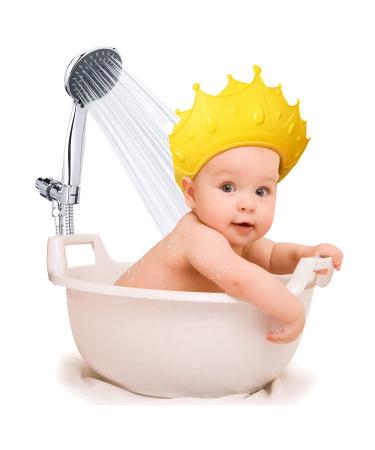 Baby Shower Cap Bathing Cap Kids Ear Protective Caps Soft Silicone Adjustable Waterproof Crown Shape Bath Visor Hat Safe Shampoo Shower Bathing Protection Bath Cap Washing Hair for Prevent Water and Foam into Eyes Ears Face for Toddler Baby Kids Children 