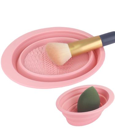 Makeup Brush Cleaning Mat Foldable Environmental Silicone Cleaning Bowl, Brush Cleaning Pad Easy Clean Girl Makeup Brush Cleaner Washing Tools (Pink)