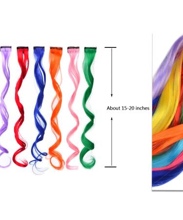 12 Pcs Colored Hair Extensions Clips - Curly Wavy Synthetic Hairpieces for Women, Kids, Girls - Multi-color Party Highlights - Colorful Set - Buy Online on GoSupps.com