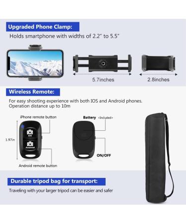 Aureday 74 Camera Tripod with Travel Bag, Wireless Remote, Phone Holder - Compatible with DSLR, Cell Phones, Projector - Ideal for Webcam and Spotting Scopes - Buy Online on GoSupps.com