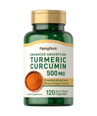 Piping Rock Turmeric Curcumin with Black Pepper Extract 500 mg | 120 Capsules | Standardized Complex | Enhanced Absorption Herbal Supplement | Non-GMO  Gluten Free