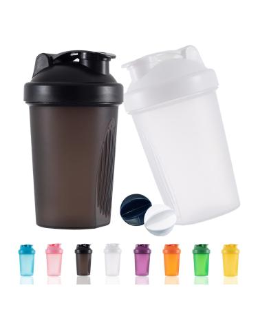 YayoNung protein Shaker bottle 400 ml leak -proof BPA free protein shaker for supplement shakes with sieve & scale fitness mixer for creamy whey protein powder shakes (black+white (2PCs) 400ml black+white