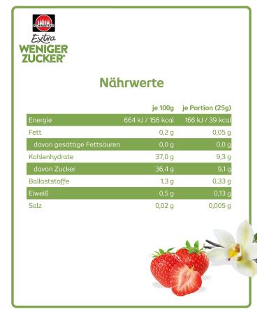Schwartau Extra Less Sugar Strawberry-Vanilla Fruit Spread 300g | Reduced Sugar Jam for Healthy Snacking - Buy Online on GoSupps.com