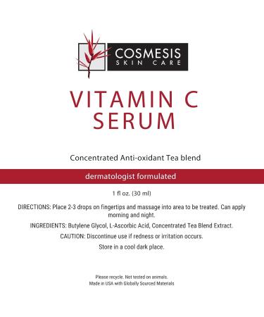 Cosmesis Vitamin C Serum - 12% Concentrated Formula for Brighter Healthier Skin | Anti-Aging Skincare with Antioxidant Tea Extracts - 1 fl oz | International Shipping Available - Buy Online on GoSupps.com