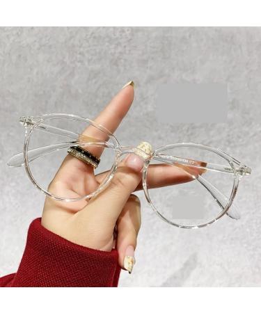 Anti Eye Strain Computer Readers Round Large Reading Glasses Blue Light Blocking Flat Light Mirror Eyewear +250 Transparent
