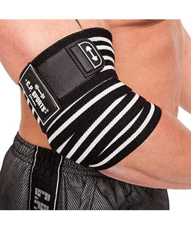 C.P.Sports Profi Elbow Bandages | 1 Pair 130cm | Elbow Support for Fitness Bodybuilding Weight Lifting & Powerlifting | Black & White - Buy Online on GoSupps.com