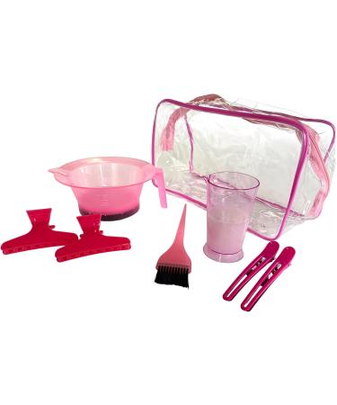 Professional Hairdresser's 8 Piece Pink Tinting or dye Set - includes Tint/ dye Bowl dye brush Measuring Jug two butterfly and two section Clips. Ideal hair dye home kit. - Buy Online on GoSupps.com