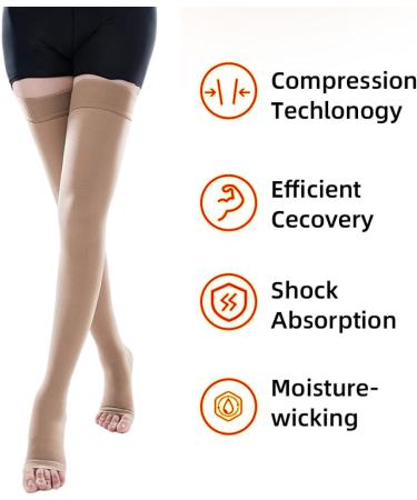 ZMERCH XL Closed Toe Beige Knee Socks - Unisex Compression Stockings for Varicose Veins Class 2 Pressure Support Ideal for Sleeping - Buy Online on GoSupps.com