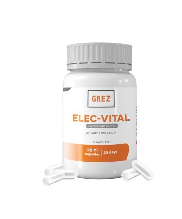 GREZ ELEC-Vital Sugar Free Electrolyte Capsules - Keto-Friendly Vegan Salt Pills - Hydration & Fitness Supplement - Complete Mineral Support Sodium Potassium Magnesium Zinc - 90 Caps 30 Days