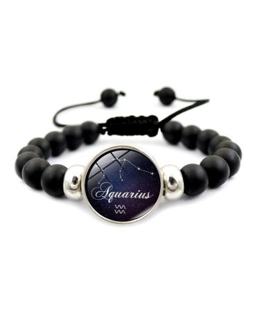12 Pcs Constellation Bracelets Black Beads Bracelets for Men Women Bracelets Aquarium