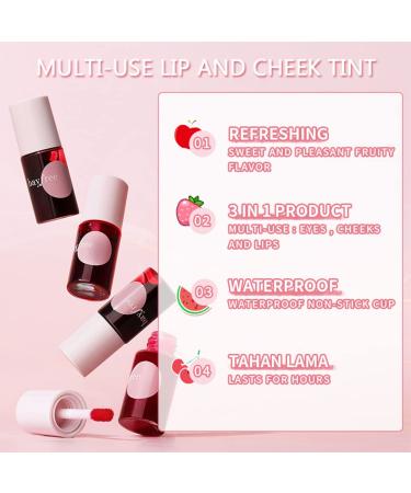 2 Colors Lip Tint Stain Set - Mini Liquid Lipstick Velvet Lip Tint Watery Lip Stain Plump Lip Gloss - Apple & Watermelon Shades - Natural Makeup for Cheek & Lip - Buy Online on GoSupps.com