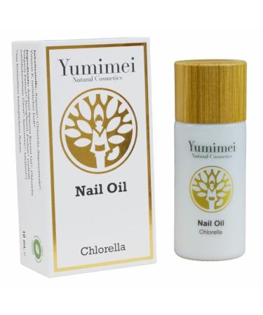 Yumimei Natural Cosmetics Organic Nail Oil with Chlorella Algae Extract Natural Nail Care for Healthy Nails and Cuticles with Brush Applicator in 10 ml Glass Bottle