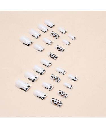 Leopard Press on Nails - Medium Square French Tips Glossy Acrylic Fake Nails (24PCS) | Reusable & Easy Glue On Manicure for Women & Girls - Buy Online on GoSupps.com