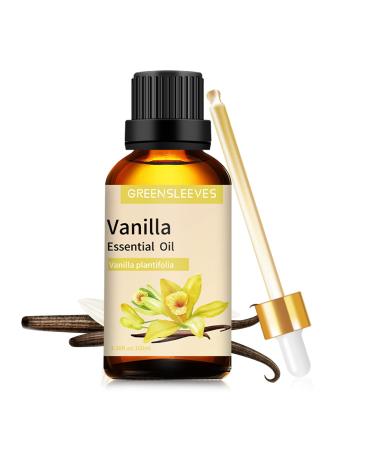 GREENSLEEVES Vanilla Essential Oil 3.38oz, 100ml Pure Plant-Based Fragrance Oil for Aromatherapy, Essential Oils for Diffuser, Air Freshener, Massage, Bath Bomb, Scented Candle Soap Making
