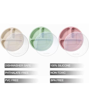 Buy Pandaear 3-Piece Silicone Baby Plate Set - Suction Cup BPA-Free Divided Dishes in Pink Green & Red - Slide-Resistant & Perfect for BLW - Buy Online on GoSupps.com