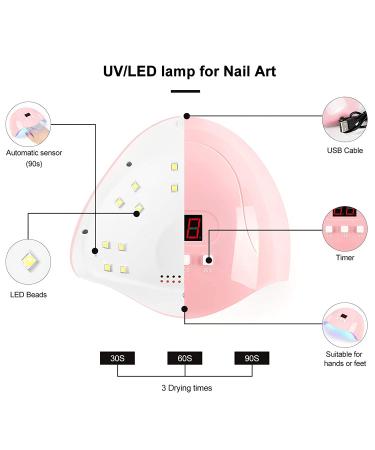 GreenLife 54W UV LED Nail Lamp: Professional Portable Nail Dryer for Gel Polish - Pink - Buy Online on GoSupps.com