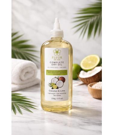 fleur de spa Complete Dry Oil Coconut & Lime | Lightweight Fast-Absorbing Body & Hair Oil | Non-Greasy Botanical Hydration with Sunflower Jojoba & Vitamin E | 8 fl oz - Buy Online on GoSupps.com