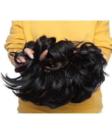 Large Updo Messy Bun Hair Extension Wavy With Elastic Rubber Band 80G Synthetic Thick Chignon Donut Ponytail Hairpiece For Women Dark Black 7 Inch (Pack of 1) Dark Black - Buy Online on GoSupps.com