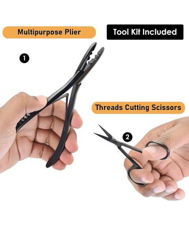 Hair Extension Tools Kit: 2 Hole Micro Beads, Microlink Crimping Plier, Sectioning Clips, Parting Tool, Scissor, Needles Pulling Loop - Black - Buy Online on GoSupps.com