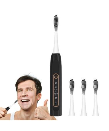 Botiniv electrical toothbrush for adults - compact toothbrush with 2 brush heads cordless toothbrush for adults and children toothbrush with 5 modes for home use in black