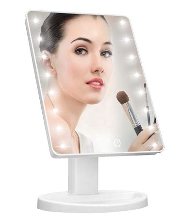 Lighted Vanity Makeup Mirror with 16 Led Lights 180 Degree Free Rotation Touch Screen Adjusted Brightness Battery USB Dual Supply Bathroom Beauty Mirror (White)