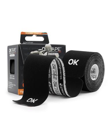 OK Tape Kinesiology Tape (2in x 16.4ft Uncut Roll) - Original Cotton Elastic Premium Athletic Tape for Knee Pain  Elbow & Shoulder Muscle - Perfect for Any Activity - Black