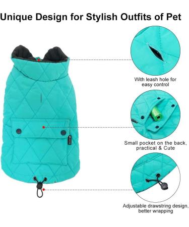 Docio Dog Winter Coat - Cotton Padded Jacket for Small Dogs - Turquoise Vest with Crawl Bag (1-Pack) - Buy Online on GoSupps.com