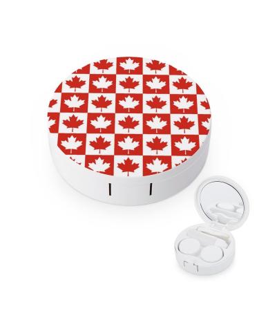 Maple Leaf Canada CA Flag Round Contact Lens Case Print Portable Contact Lens Box Kit with Mirror Cute