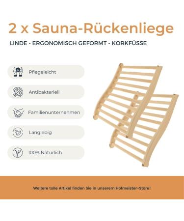Shop 2x Hofmeister Ergonomic Sauna Backrest - High-Quality Linden Wood 51 cm Non-Slip Support Made in Europe - Buy Online on GoSupps.com