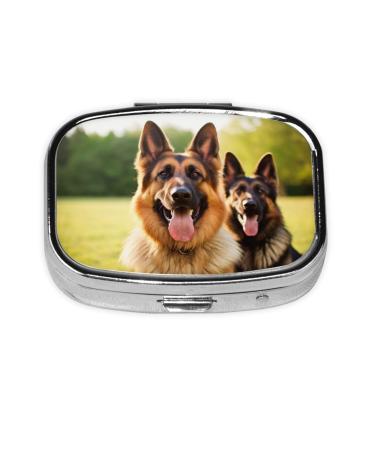 Happy German Shepherd Printing 2 Compartment Small Pill Case Cute Small Pill Box Purse Pill Boxs Travel Pill Organizer for Pocket Purse and Travel Gifts
