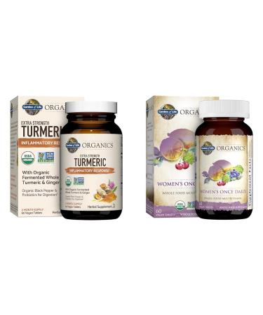 Garden of Life Organics Extra Strength 60 Tablets Turmeric & 60 Tablets Women's Once Daily Whole Food Multivitamin